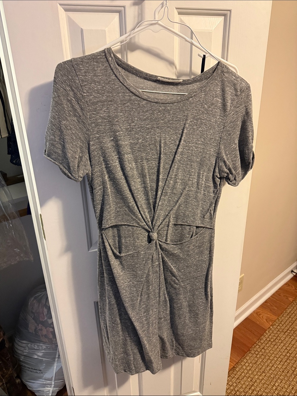 Honey Punch Gray Knot-Front Short Sleeve T shirt dress or tunic